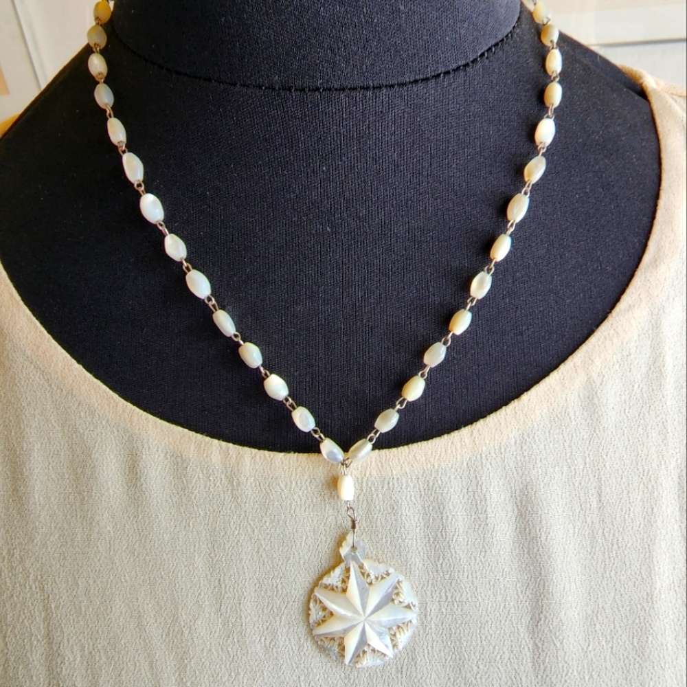Carved Mother of Pearl Necklace